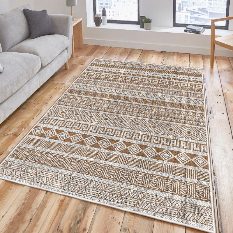 Wencil High-Quality Cotton Area Rug, 5.9 x 9.2 ft, Camel & Grey | 100% Anti-Bacterial, Non-Slip PVC Underside, Pile Height: 0.4 in, Total Thickness: 0.3 in | Machine Washable, Elegant Design for Living Room & Bedroom Decor