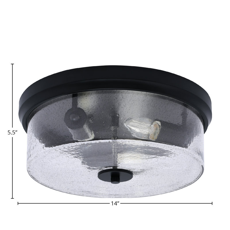 14" Flush Mount, 3-Bulbs, With Onyx Swirl Glass, Clear, Matte Black