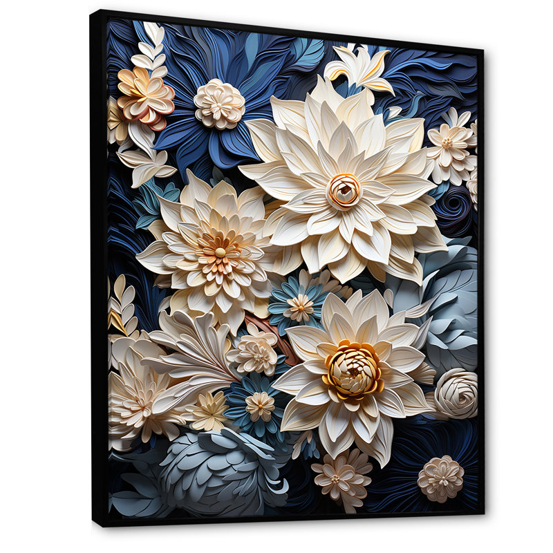 «Paper Mache Flower Blossums Radiance» sur toile, Cadre flottant noir, H 44 po x l 34 po