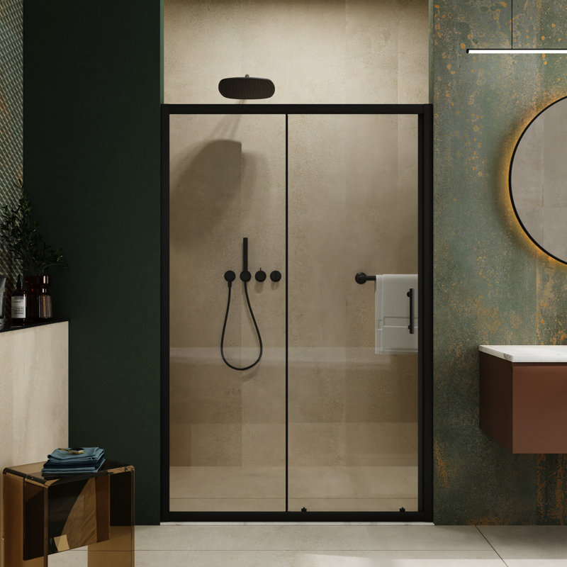 72.In H X 48.In W Shower Door - Tempered Glass, Black Handle, Adjustable, & Aesthetics Matt Single Sliding W, 1/5 Inch Construction