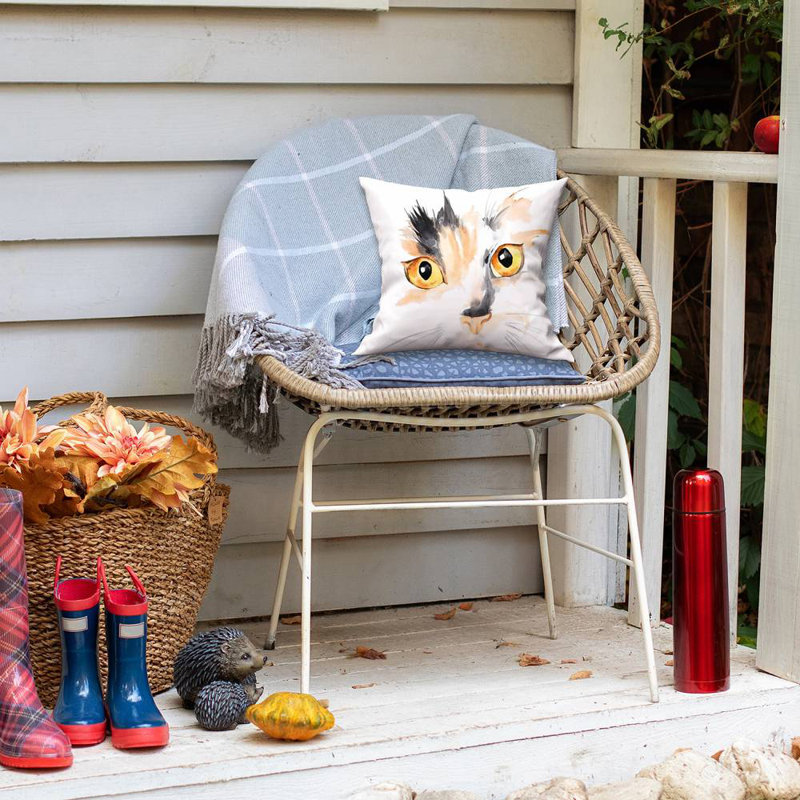 Watercolor cat face closeup - 16"x16" Outdoors Throw pillow - Spun poly - Print on demand
