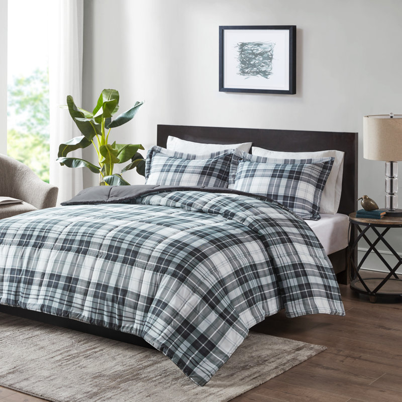 King Black Plaid Down Alternative Comforter Set