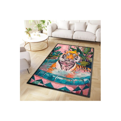 Northern Collection Pool Tiger and Toy Duck Patterned Woven Base Decorative Rug