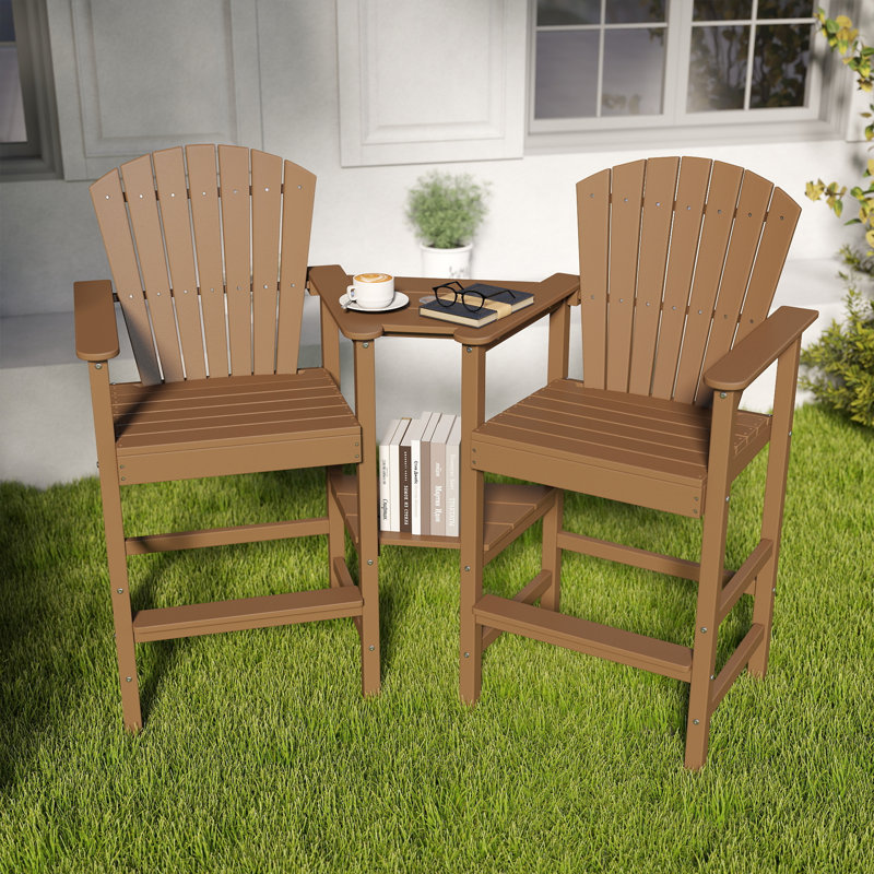 Tall Adirondack Chair Set Of 2, Hdpe Balcony Chairs With Connecting Tray, Two Cup Holders, Black