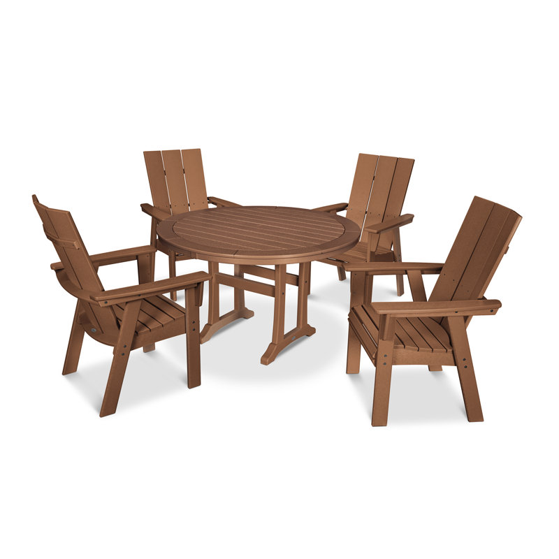 Ensemble repas 5 pièces POLYWOOD Modern Curveback Adirondack, Teck