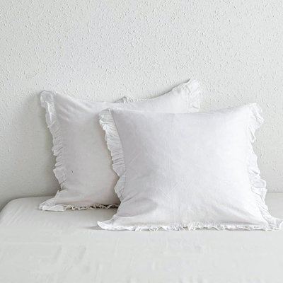 100% Linen Euro Sham Covers With Ruffle, 2Pcs Pillow Covers 26X26 Inches