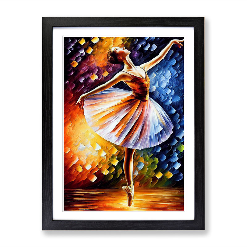 Ballerina Dancer No.7 - Single Picture Frame Painting, 34cm H x 25cm W x 2cm D, Black Framed