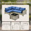 Ensemble de conversation modulaire en osier pour 6 personnes avec table basse lumineuse et chaises pivotantes, ensemble de conversation modulaire en rotin toutes saisons avec coussins Emroy-1054600634