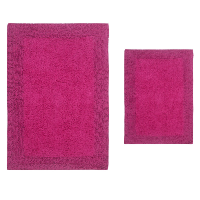 Luxury 100% Cotton Bath Rug (Set of 2) Reversible, Hot Pink, 2PC Set (24"x40", 17"x24")
