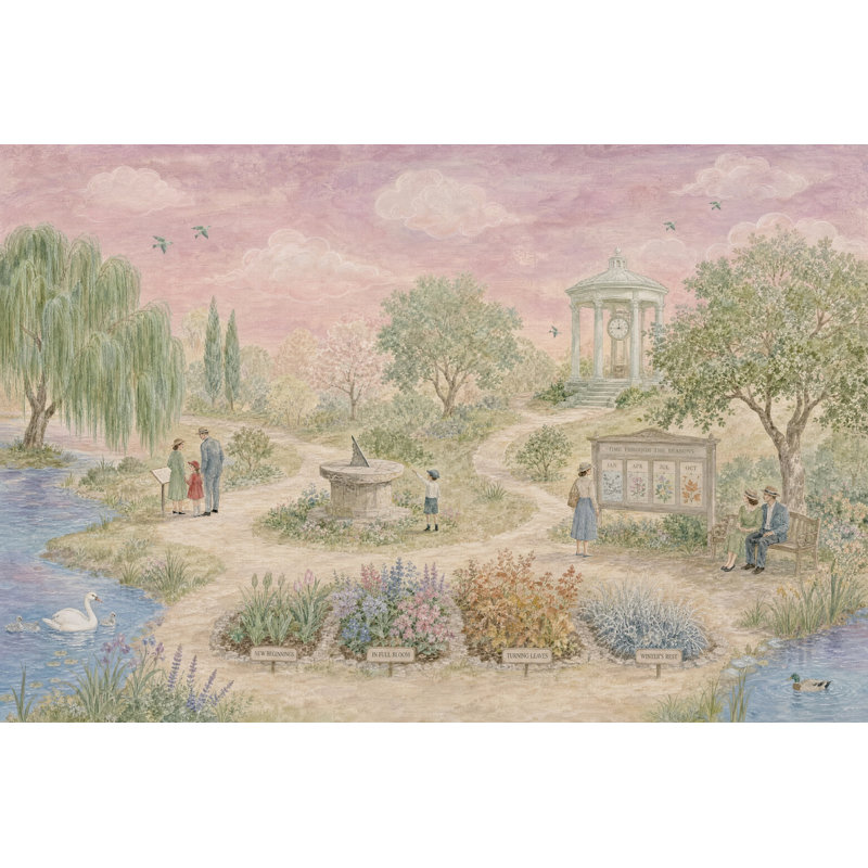 Papier peint paysage pastoral avec aquarelle, Textured Non-Pasted, 120"x96"