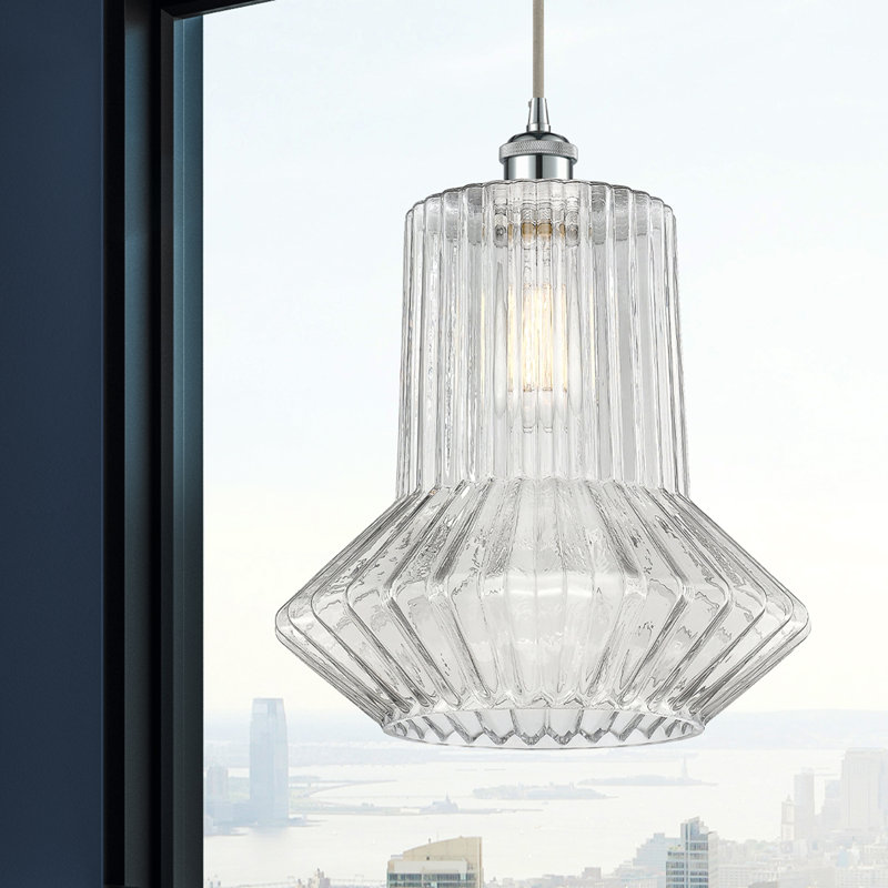 Luminaire suspendu géométrique à 1 lumière Perri, Chrome poli, Ampoule DEL 6 watts Vinage