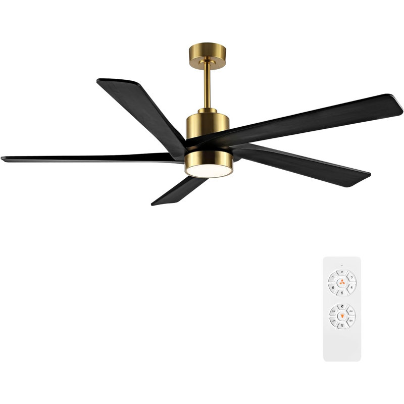 Ventilateur de plafond 72 po avec lumières DEL Sheran, Or et pales noires