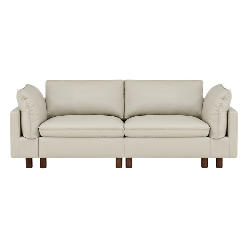 Causeuse en polyester 2 pièces Solena, Cuir fleur gris clair, polyuréthane