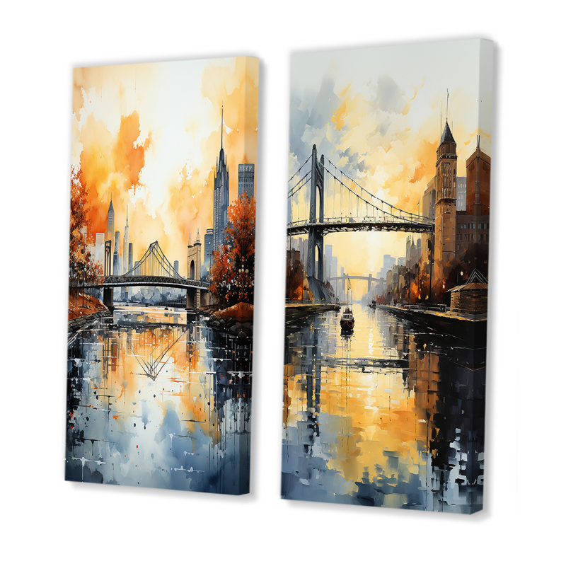 «USA City Of Bridges Architectural View», 2 pièces, Toile tendue, H 40 po x l 40 po