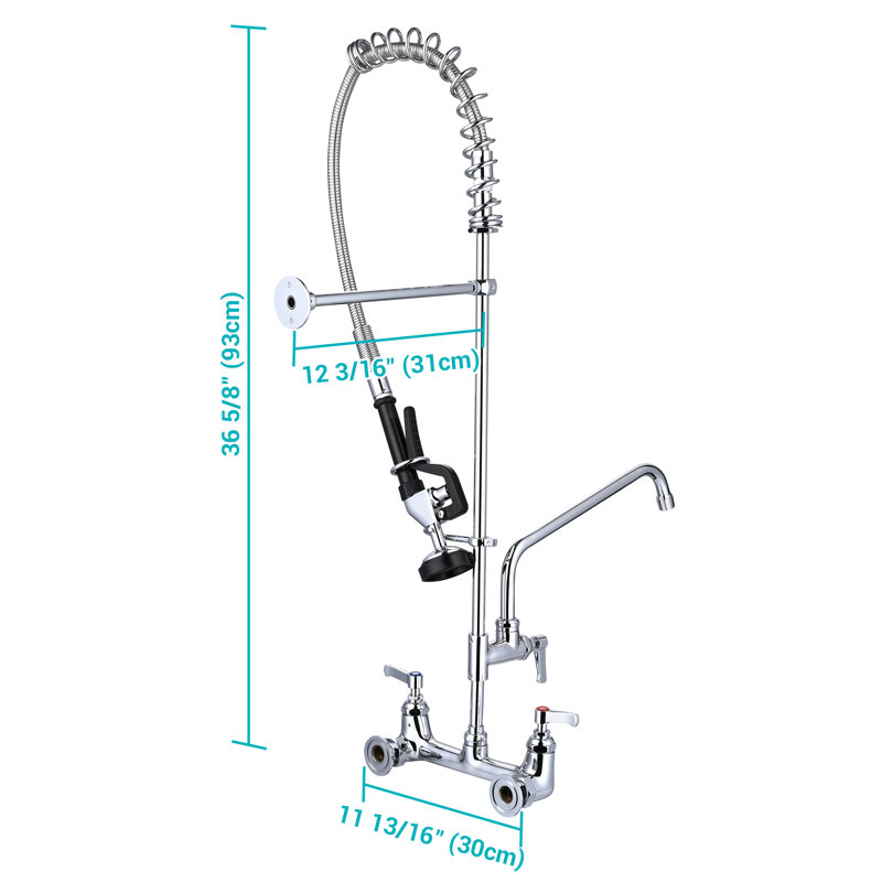 36" Stainless Steel Wall Mount Kitchen Faucet with Pull-out Spray