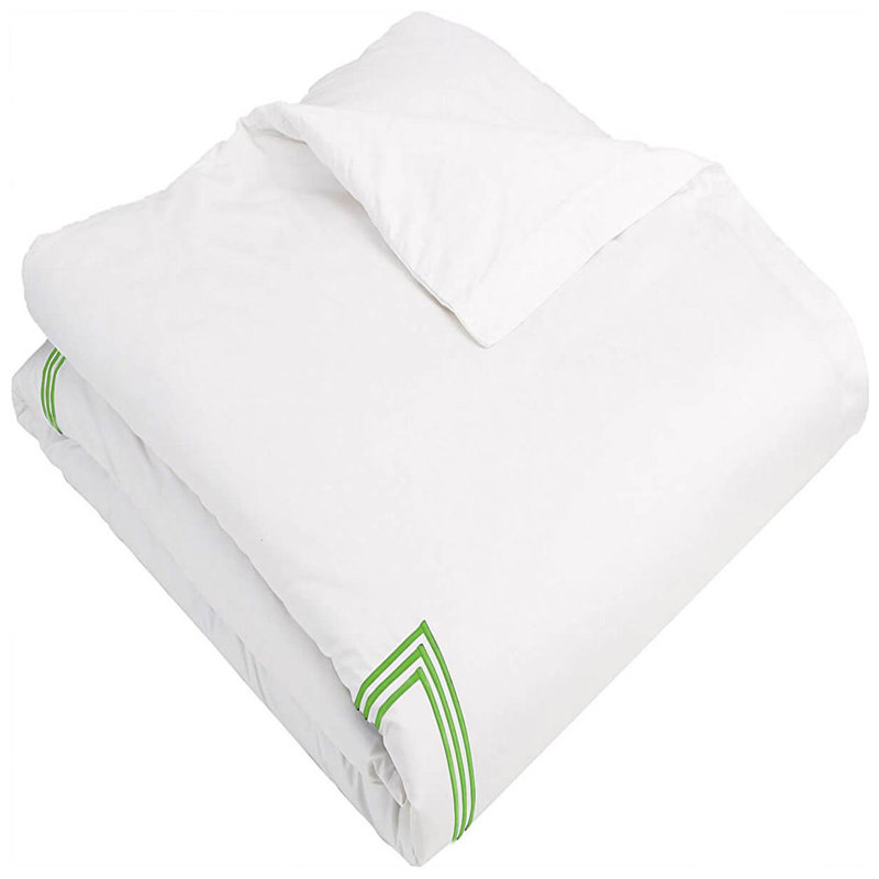 400TC Cotton Triple Embroidery Sateen Solid Duvet Cover Set, White/Parrot Green, Full/Queen Duvet Cover