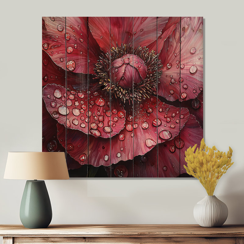 Pivoine rouge en hiver II, H 25 po x l 25 po x P 0,78 po