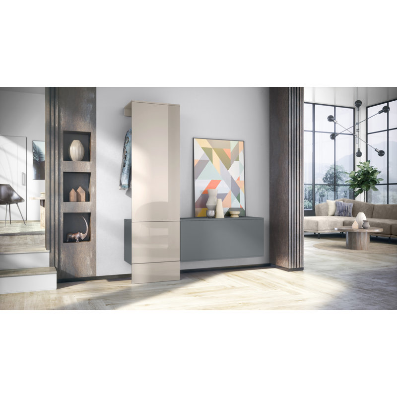 Chappa Hall Tree with Shoe Storage, High-gloss sandy grey