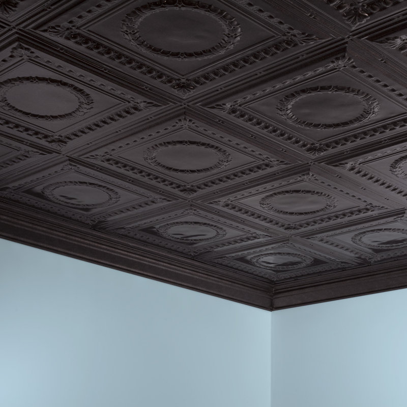 Panneau de plafond décoratif en vinyle 2 pi x 4 pi FASÄDE Rosette, Étain fumé