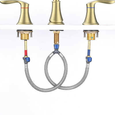 Robinet de lavabo de salle de bain or brossé 8 po - 2 poignées, 3 trous, bec pivotant à 360 °, conception de prévention des fuites à débit d'eau stable