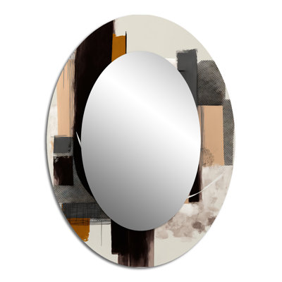Warm Watercolor Abstract II - Miroir mural ovale moderne noir