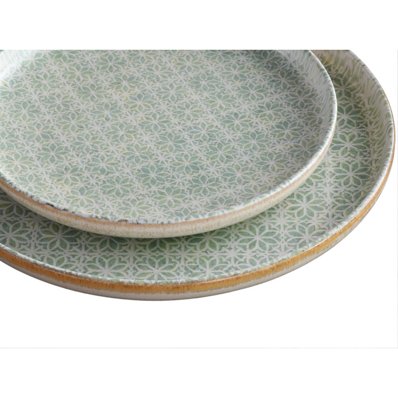 Uno Stoneware Dinnerware Set 12 Piece - Service for 4, Green/Beige/Ivory