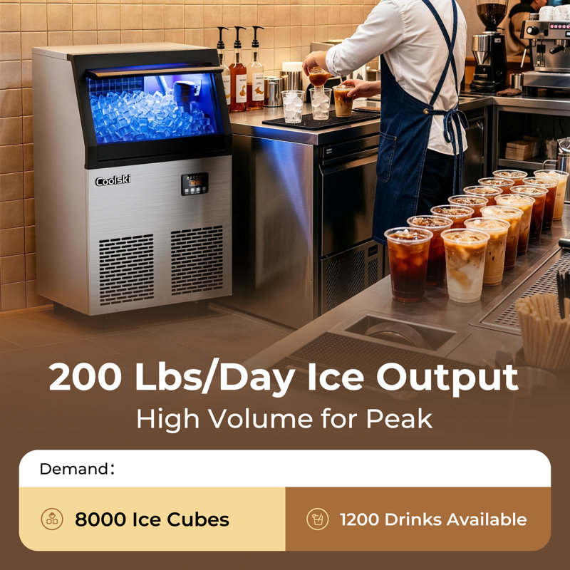 Machine à glaçons commerciale Coolski, 200 lb / 24 heures avec 35 lb de rangement pour la glace
