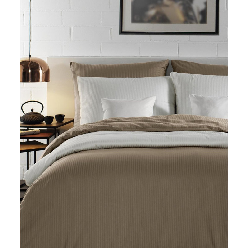 Streifsatin Linz 100% Cotton 255 TC Duvet Cover Set, 155 x 220 cm - 1 Pillowcases (80 x 80 cm), Taupe