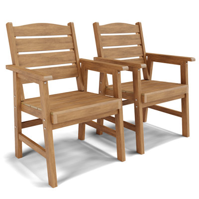 Patio Dining Chairs Set of 2 All Weather HIPS Outdoor Dining Chairs Patio Outdoor Chairs for Poolside Garden Yard, Teak