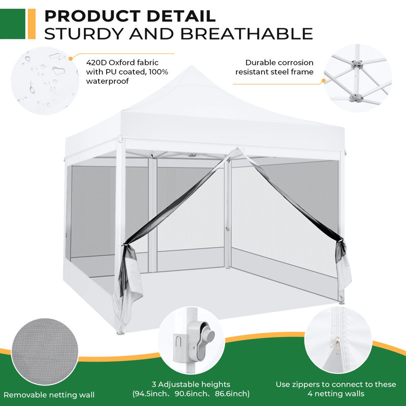 3 x 3m Steel Canopy, White