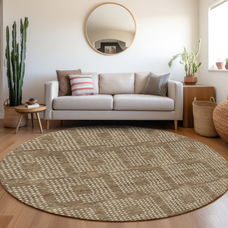 Premium Machine Washable Prisco Brown Rug, Round 8'
