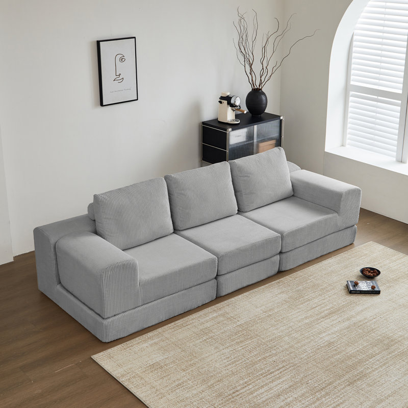 Canapé-lit modulaire convertible 3 places avec tissu velours côtelé et mousse à mémoire de forme Boneless