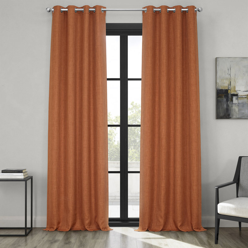 Oneridge Room Darkening Faux Linen Single Curtain Panel, 50" W x 120" L, Key Green
