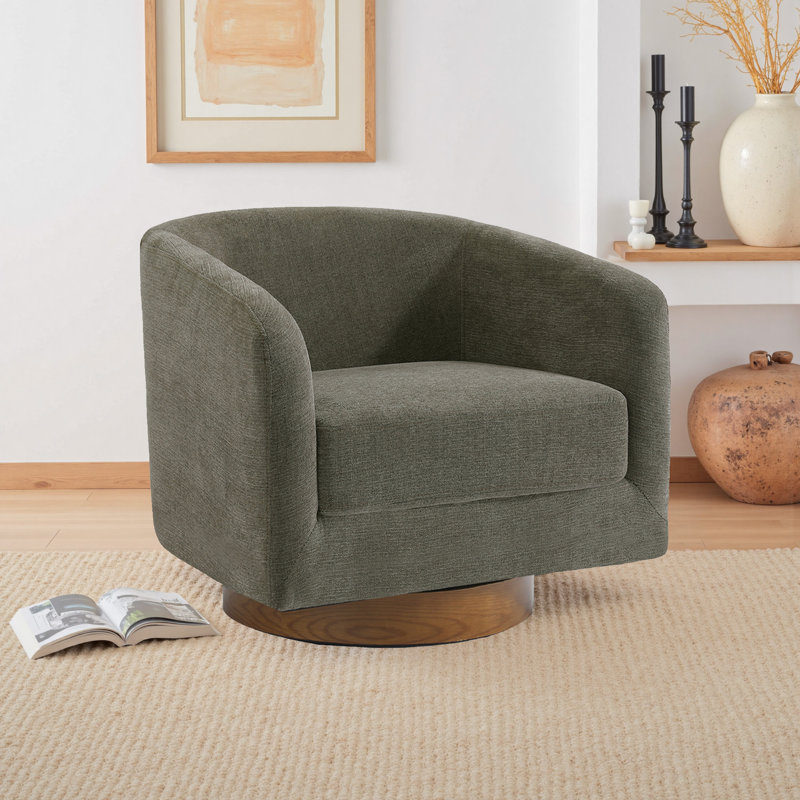 72Cm Wide Swivel Barrel Chair, Tan Chenille