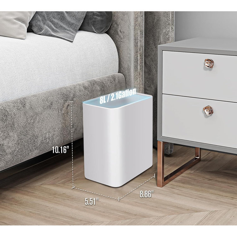 White Stainless Steel Slim 2.1 Gallon Trash Can