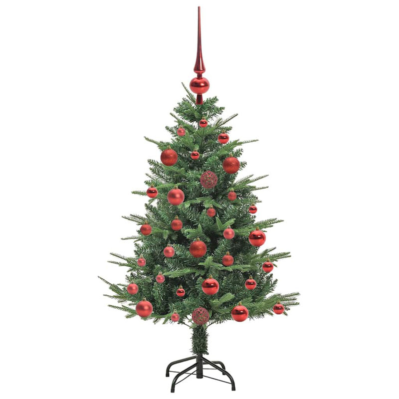 Artificial Pre-lit Christmas Tree with Ball Set, Green/Red, 120cm H