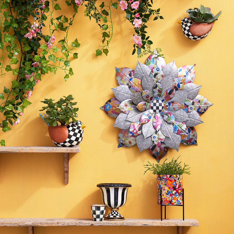 Black and White Striped Painted Urn with Golden Embellishments