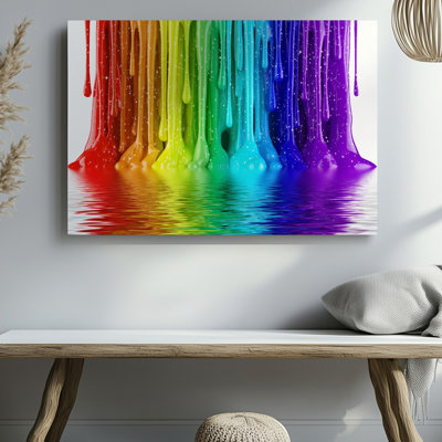 Toile, composition verticale vibrante avec des gouttes en cascade de peinture murale multicolore brillante dans un dégradé lisse de l'art mural sur toile