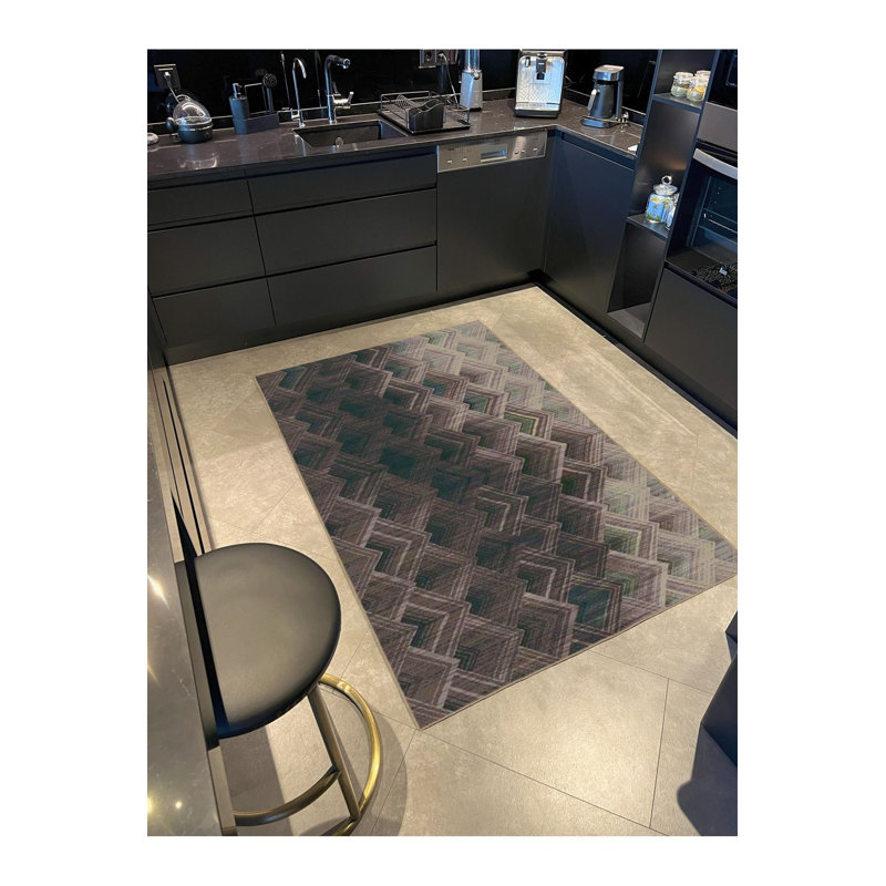 Tapis lavable à motif de losanges noirs tissés, Sous-tapis carré 3 pi 3 po inclus