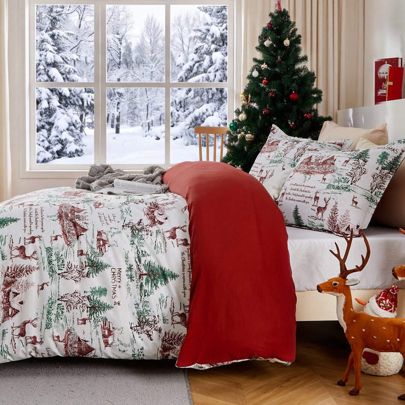 Ensemble de housse de couette 3 pièces Everly Christmas Reindeer, 90 po x 90 po