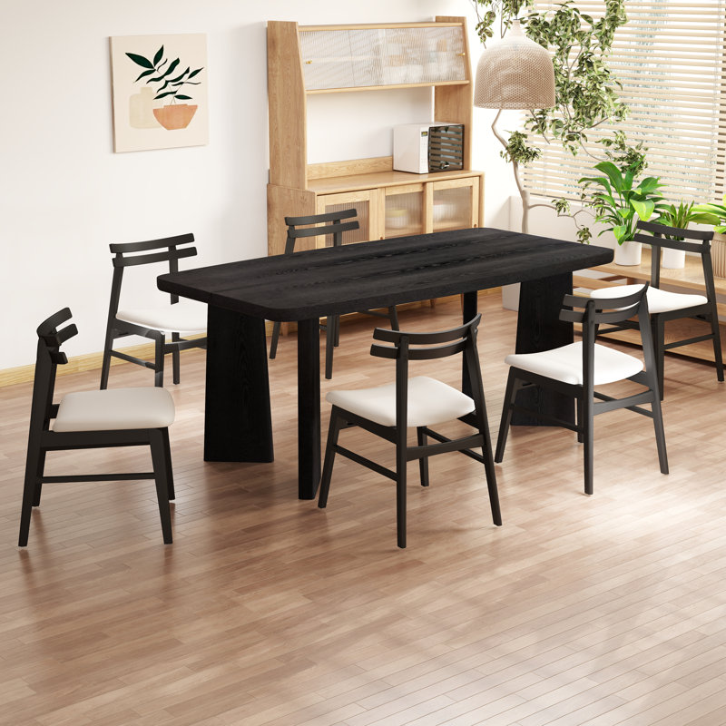 Modern Rectangular Dining Set With Upholstered Chairs With Backrest For Kitchen, Living Room, Dining Room, Black, Beige/Black