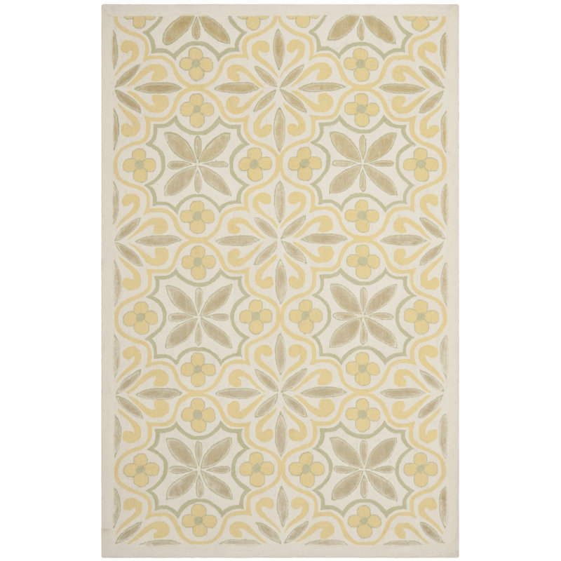 Tapis floral jaune / beige, 4' x 6'