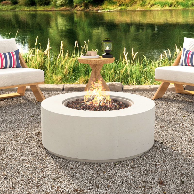 38.2" 50000 BTU Round Outdoor Propane Fire Pit, Beige
