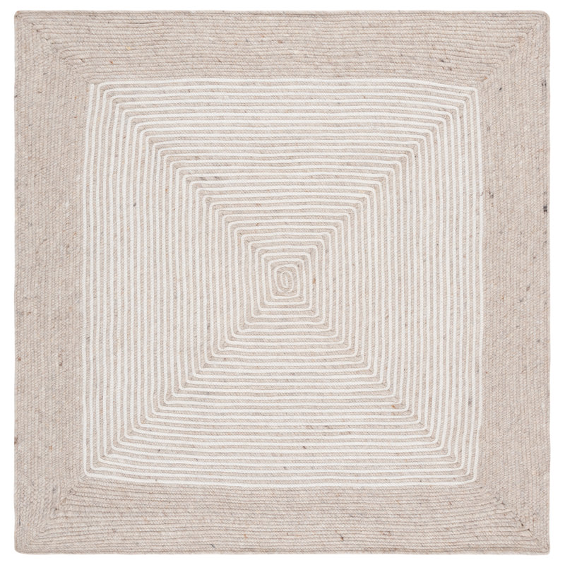 Tapis beige / ivoire en laine / coton tissé à la main Aria, Carré 7 pi