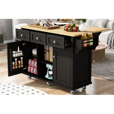 Calice Rolling Kitchen Island with Solid Wood Top