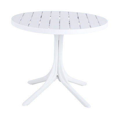 Modern White Round Plastic Table –  Indoor/Outdoor Dining Ta, 35.4"L x 35.4"W x 29.5"H, Polypropylene, 1-Piece, Dining Table, White, Weather Resistant
