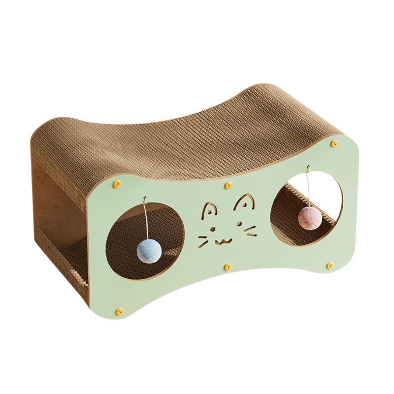 Chat à griffer avec tunnel à billes, Vert, Moyen (H 9,84 po x l 4,33 po x L 19,29 po)