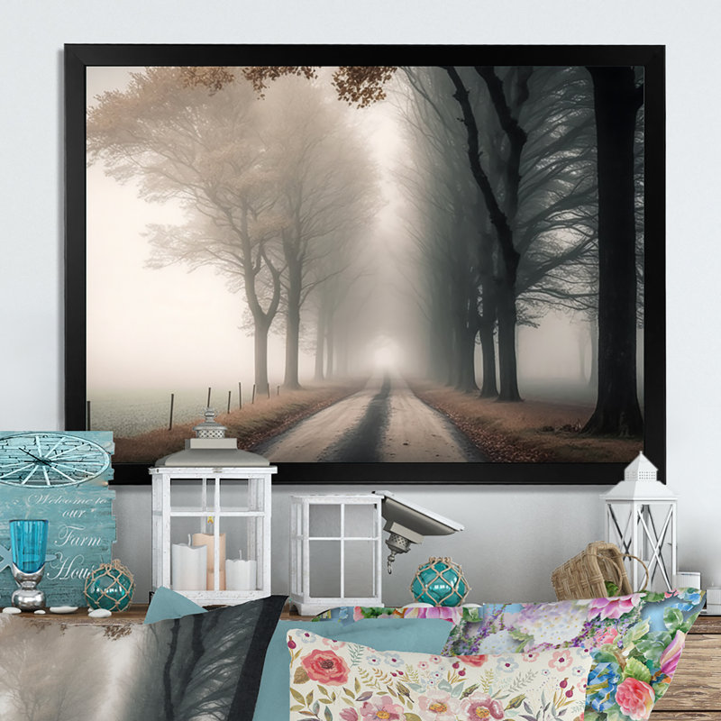 Art sur toile, "Misty Road Through The Forest II", Cadre simple noir, H 12 po x l 20 po x P 1 po