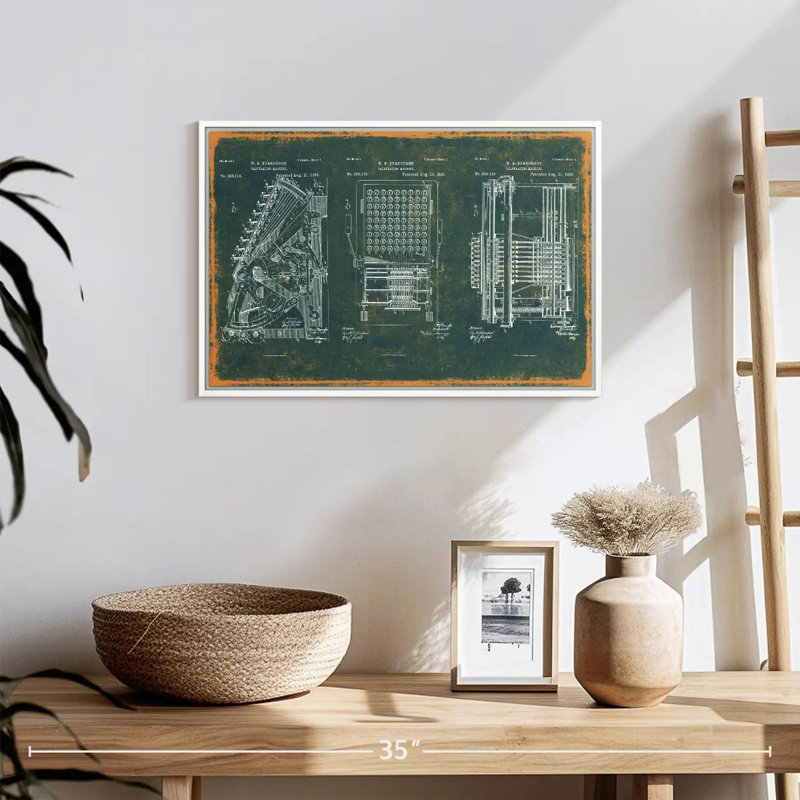 Machine à calculer brevet bleu sarcelle, Cadre flottant blanc, 19 po x 13 po
