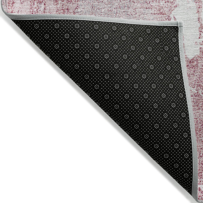 Pink Abstract Rectangular Washable Synthetic Area Rug 46" x 30"